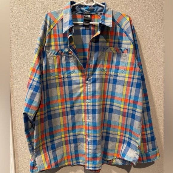 The North Face Men’s Button-Up‎ Shirt Size XL Blue & Orange Long Sleeve - Picture 1 of 4